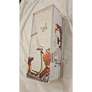 Elegant Storage Box Beige & Silver Paris Eiffel Tower Theme apprx 11.5 x 4.5 x4"